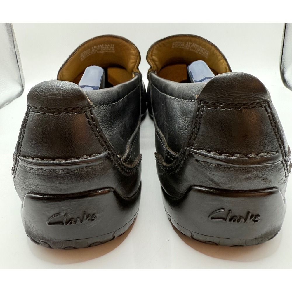 VTG Clarks Leather Loafers Mens 10.5 Black Moc Toe Mocs Comfort Dress Shoes - Picture 7 of 8